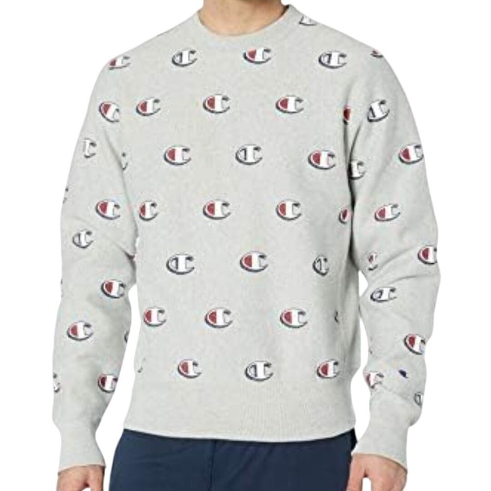 Champion 80s All Over Logo Print Reverse Weave Crewneck Sweatshirt Size L